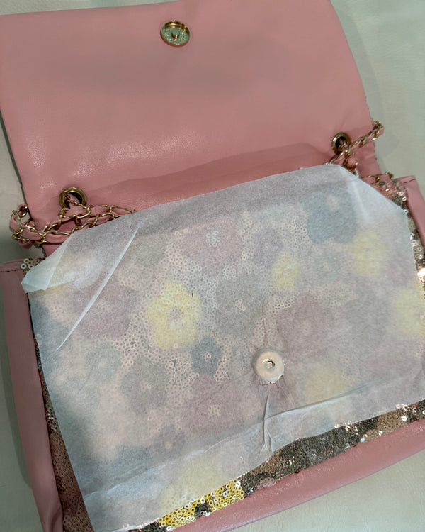 Beautiful Brown, Pink, Yellow & Blue Sequin Flower Clutch Bag Purse