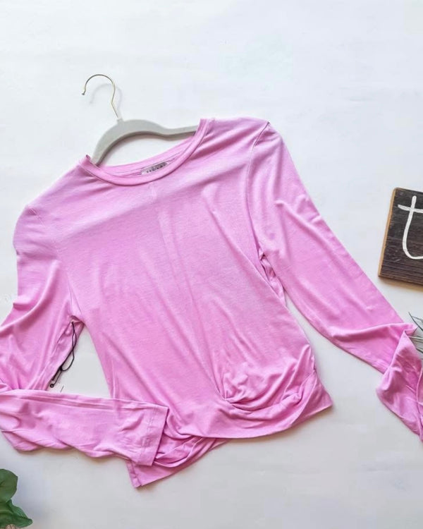 Solid Pink Long Sleeve Casual Top