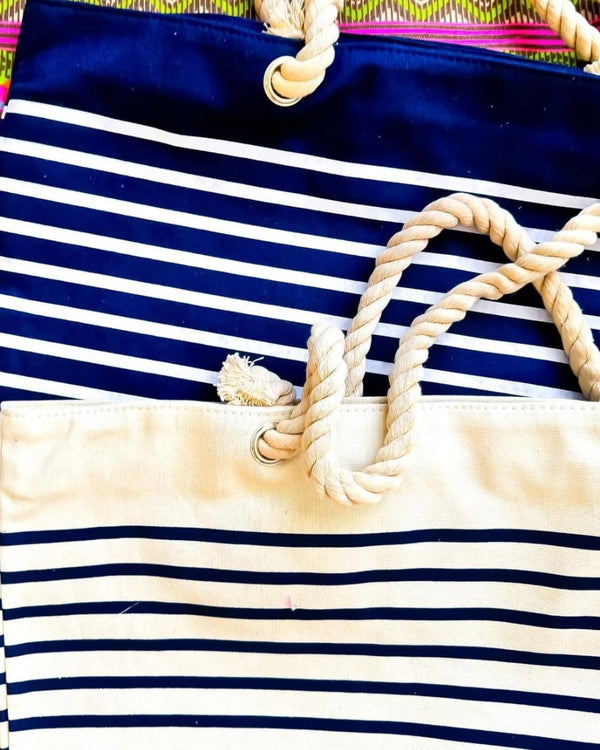 Blue & White Stripe or Cream & Blue Stripe Canvas tote bags