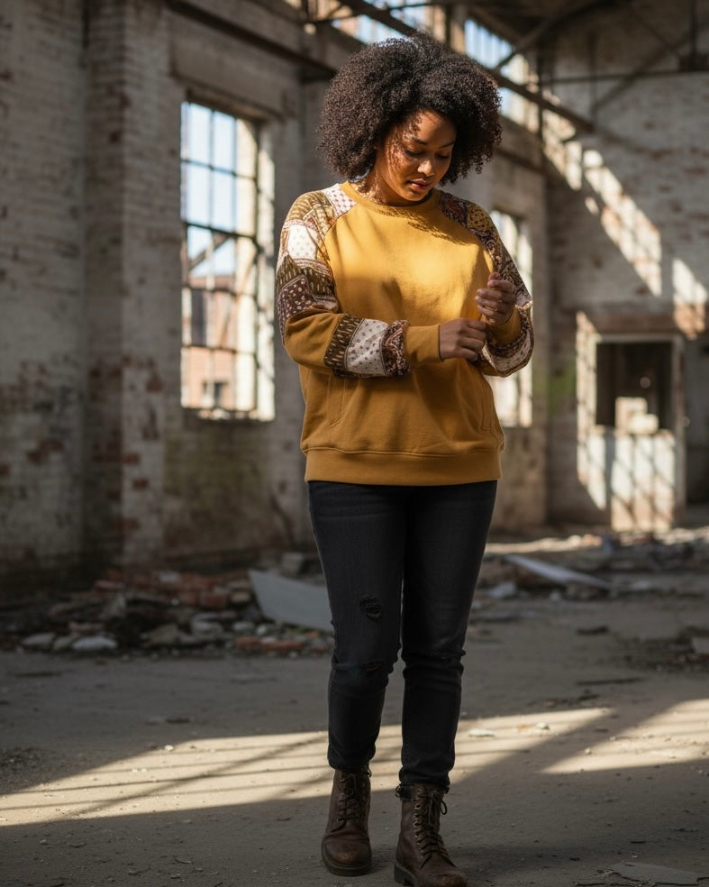 Boho Terra Cotta Patch Long Sleeve Sweatshirt Top