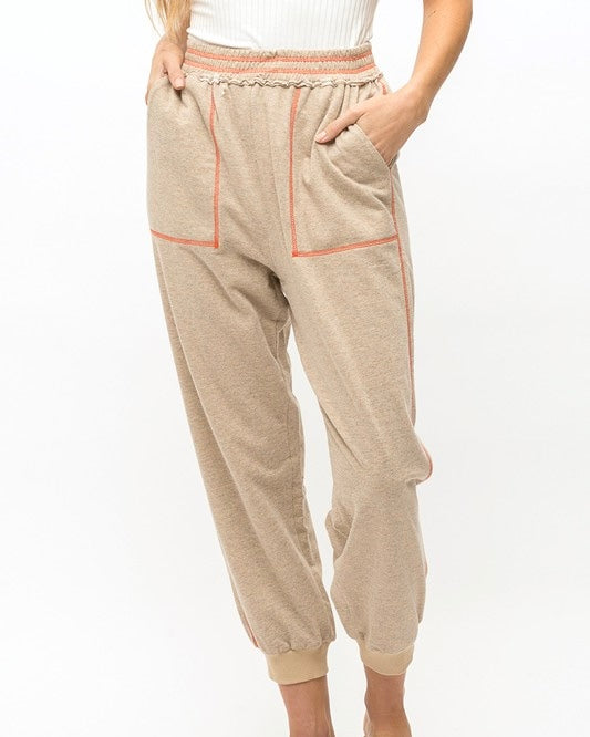 Oatmeal Khaki Terry Jogger Elastic Ankle Workout Sweat Pants