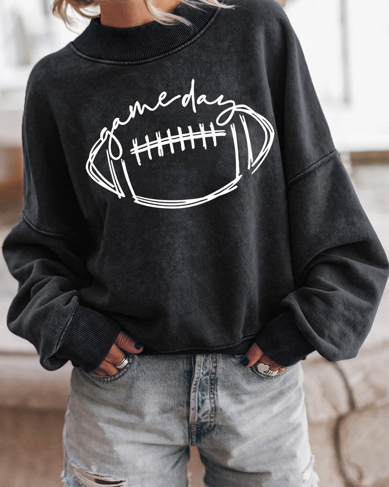 Plus Size Black "Game Day" Football Long Sleeve Pullover Sweatshirt