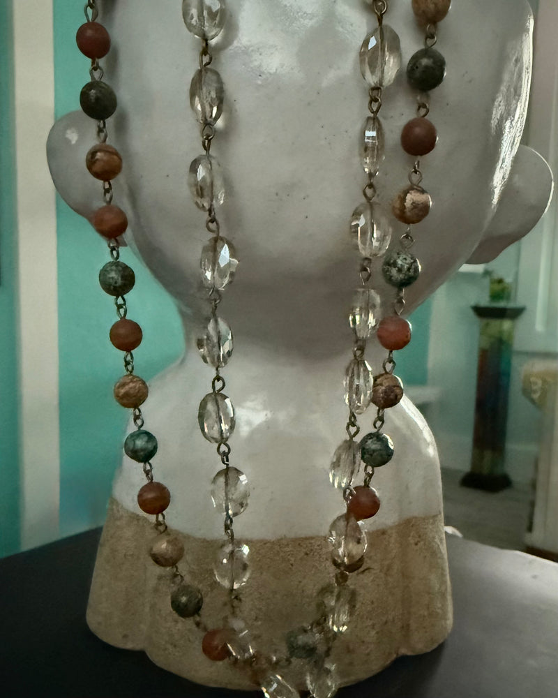 4 Layer Brown Multi Style Short & Long Beaded Necklace Set with Teardrop Crystal Pendant