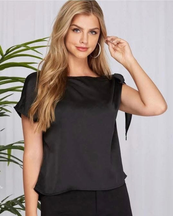 Solid Blue or Black One Shoulder Tie Sleeveless Top