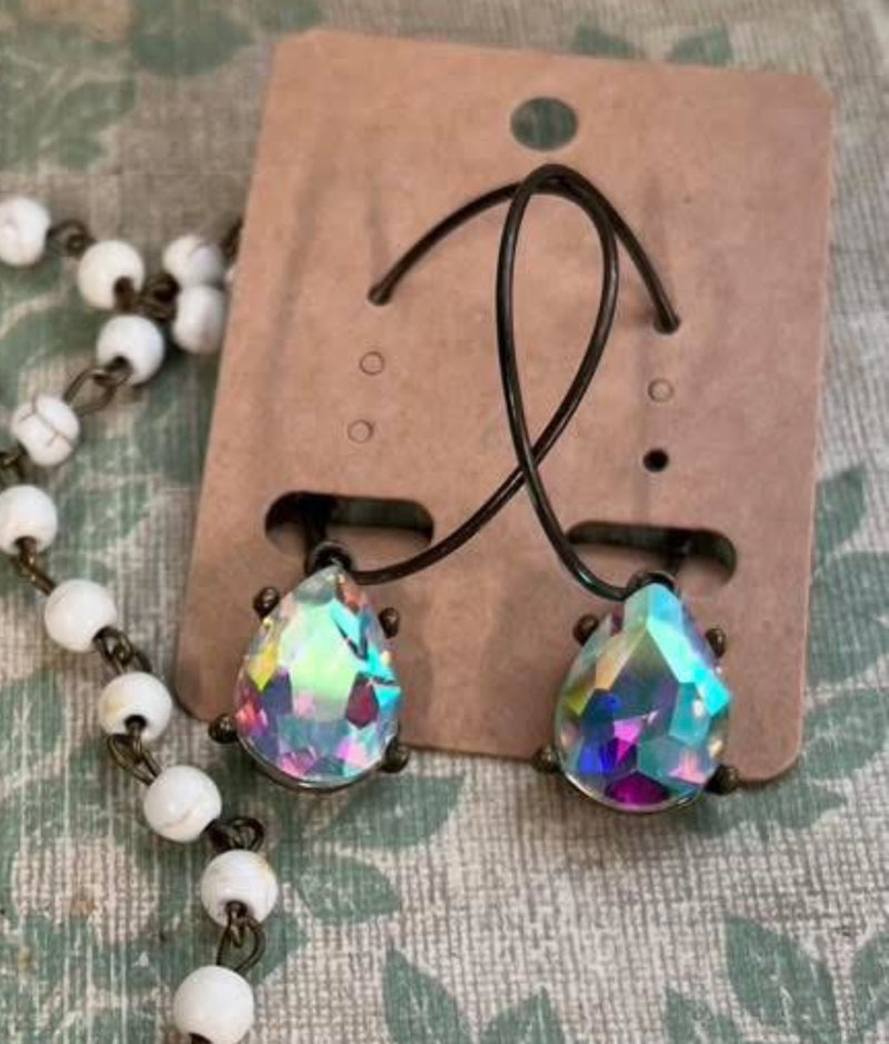 Wire Hoop Crystal Glass Bead Drop Earring