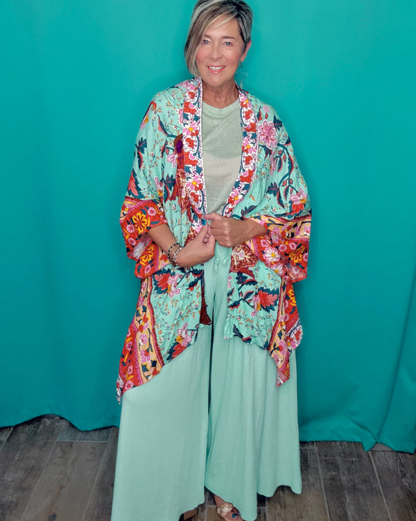 Solid Mint Turquoise Blue Wide Flare Drawstring Elastic Waist Pocket Lounge Pant