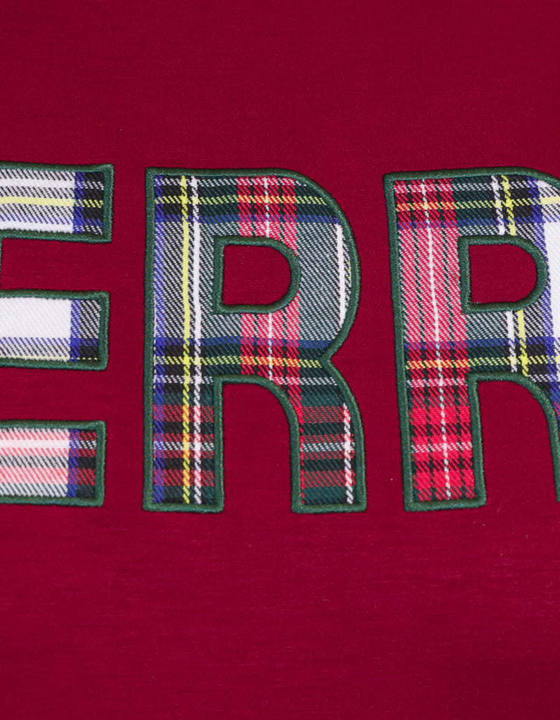 Burgandy Maroon "Merry" Plaid Luxe Long Sleeve Pullover Sweatshirt Top