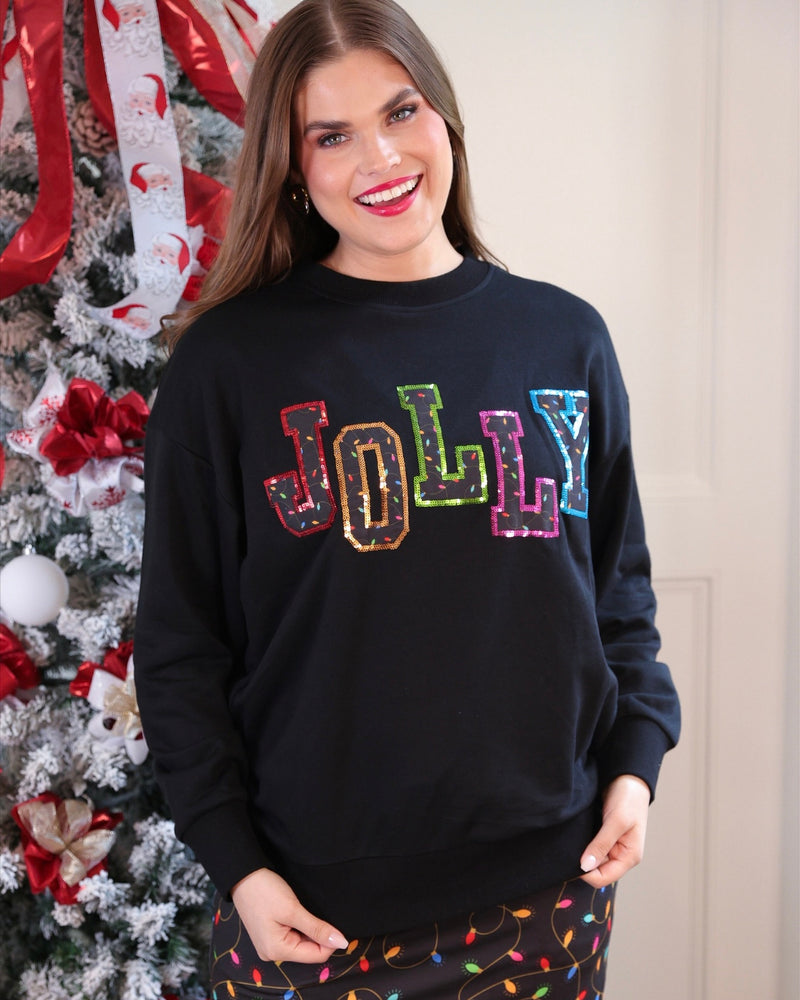Black Jolly Chenille Sequin Patch Long Sleeve Sweatshirt