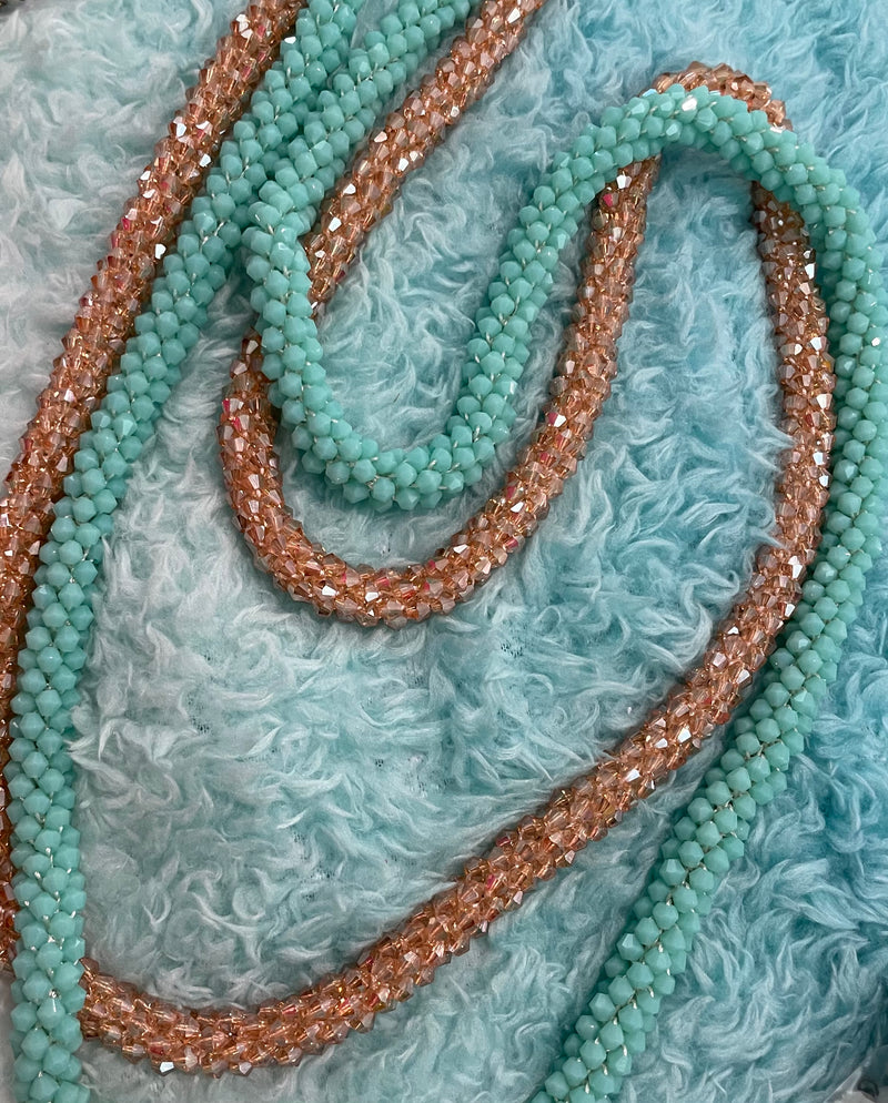 Gold or Turquoise Multi Bead Round Long Necklace