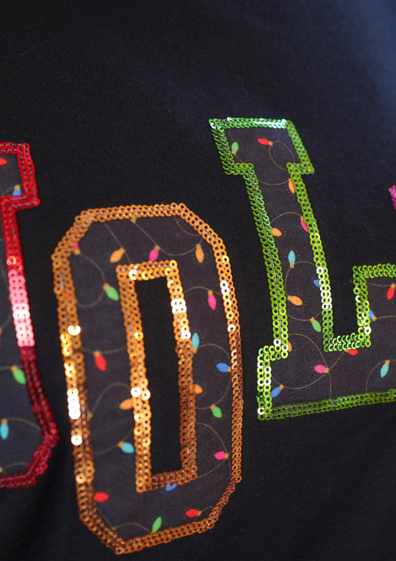 Black Jolly Chenille Sequin Patch Long Sleeve Sweatshirt