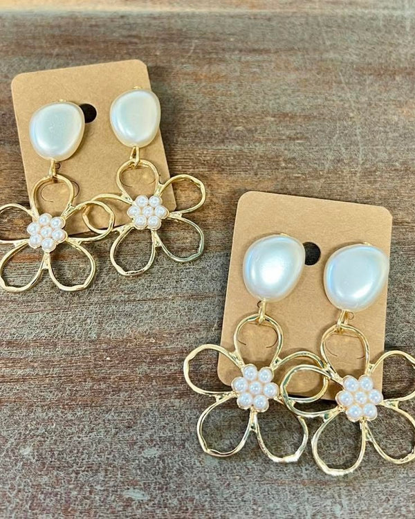 Pearl Drop Flower Cut Out Earrings