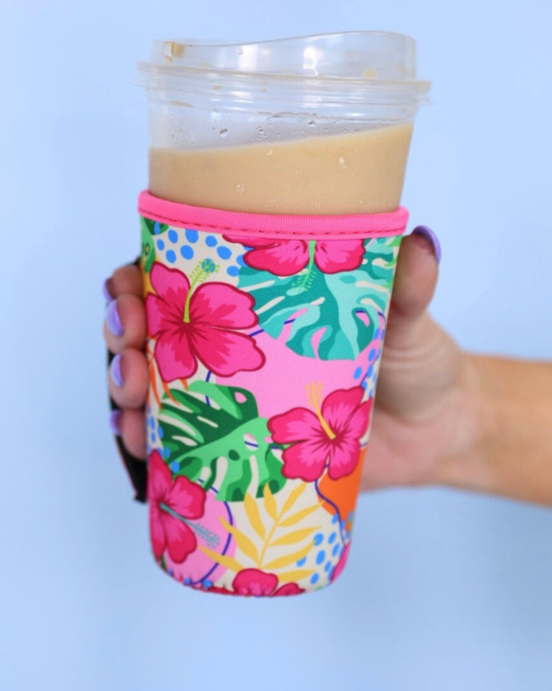 Tropical, Leopard or RWB Bow Drink Sleeve Ice Coffee Koozie