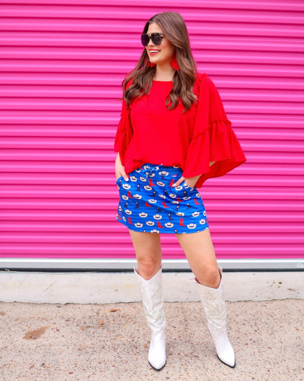 Cowboy Up RWB Blue Red Star Western Pocket Skort