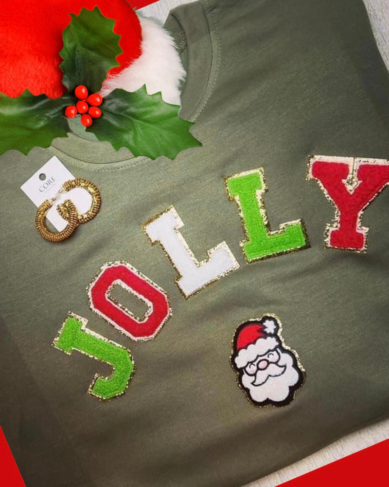 Christmas Holiday Magic Puff Raised Jolly on Green SweatShirt