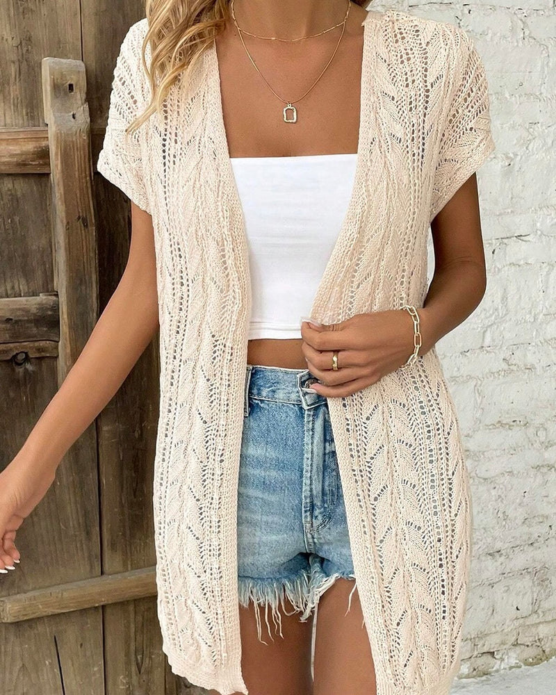 Cream Lightweight Open front Cap Sleeve Knit Sweater Cardigan