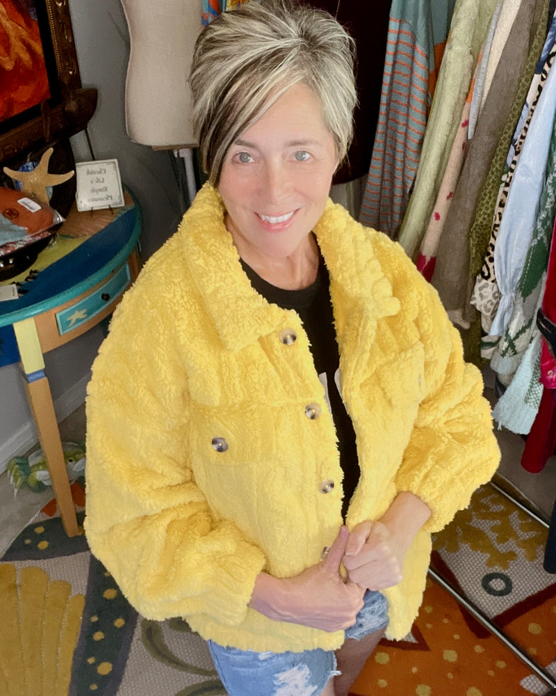 Mint Green or Yellow Gold Faux Fur Soft Waist Jacket