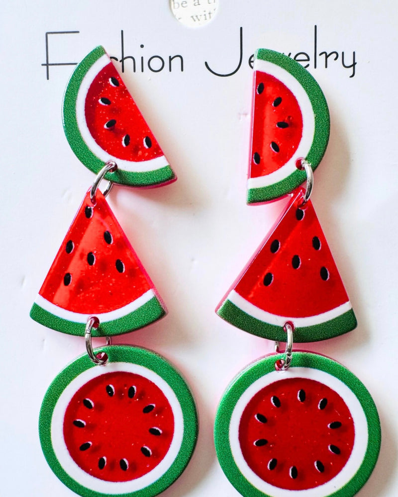 Acrlyic Red Watermelon Dangle Drop Earrings