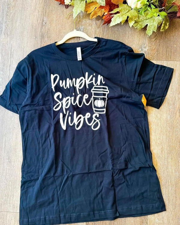 Black “Pumpkin Spice Vibes” Short Sleeve Crew Neck T-Shirt