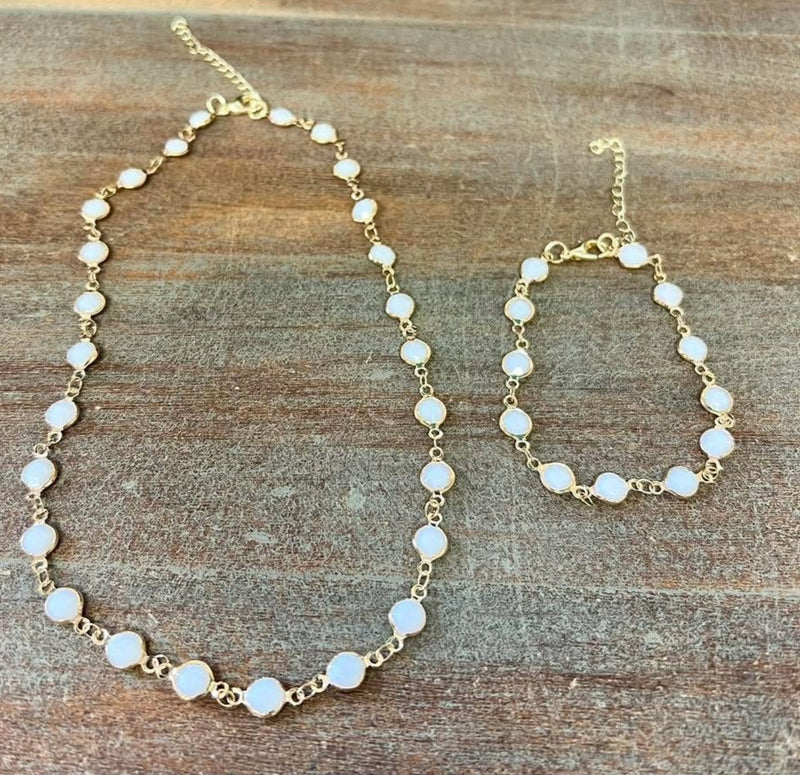 White Bead Surround in Gold Tone Bracelet