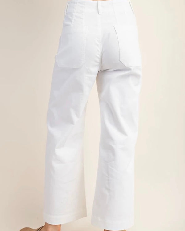 White Wide Leg Front/Back Pocket Crop Pants