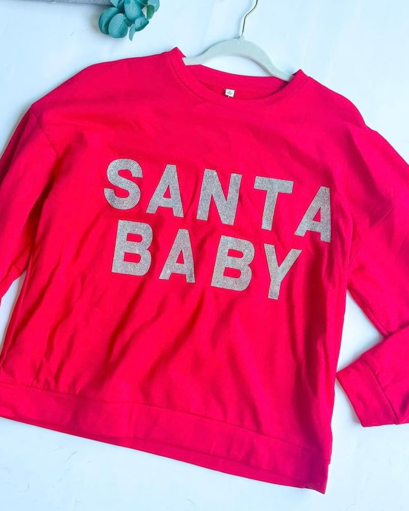 Red "Santa Baby" Rhinestone Sequin Long Sleeve Sweatshirt