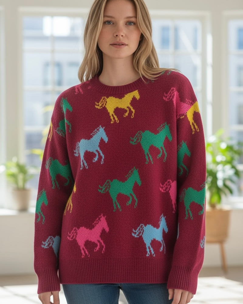 Horse Western Inspired Long Sleeve Pullover Sweater