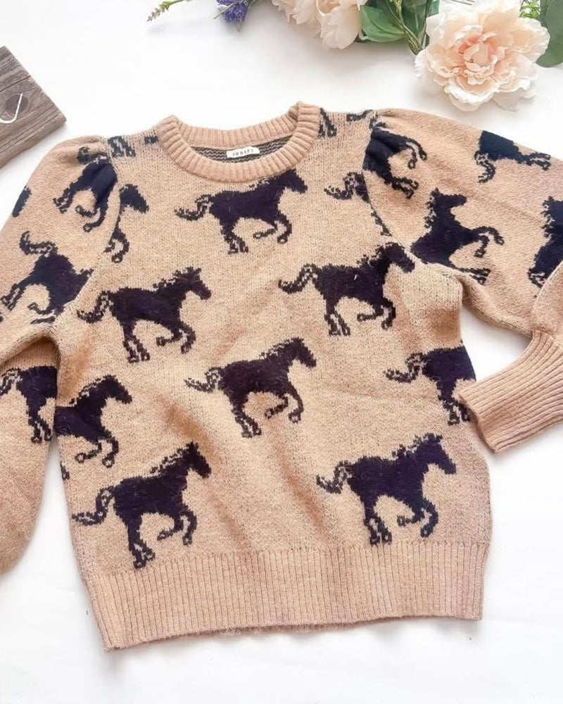 Horse Western Inspired Long Sleeve Pullover Sweater