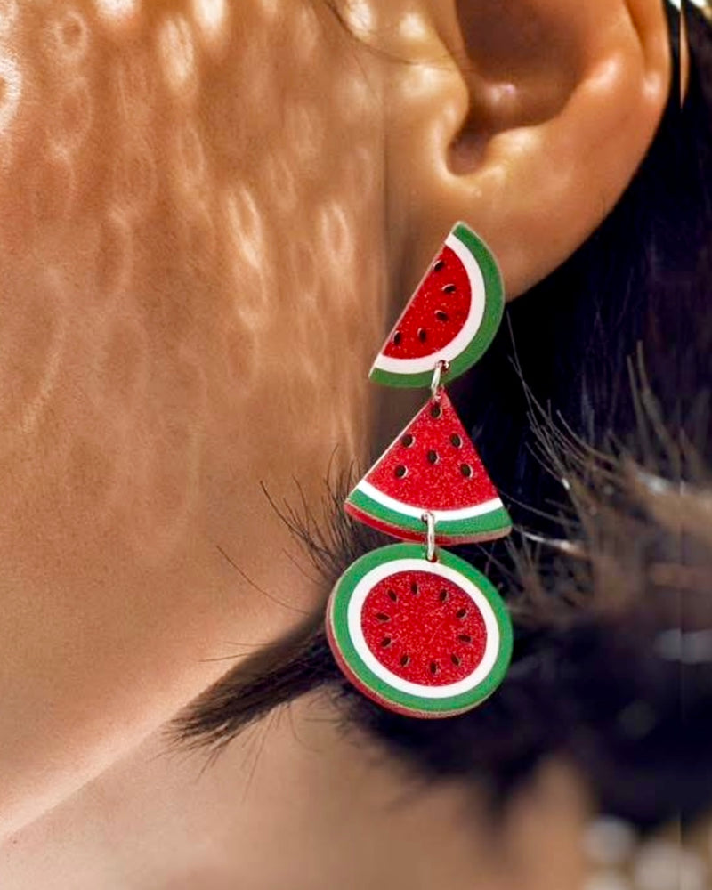 Acrlyic Red Watermelon Dangle Drop Earrings