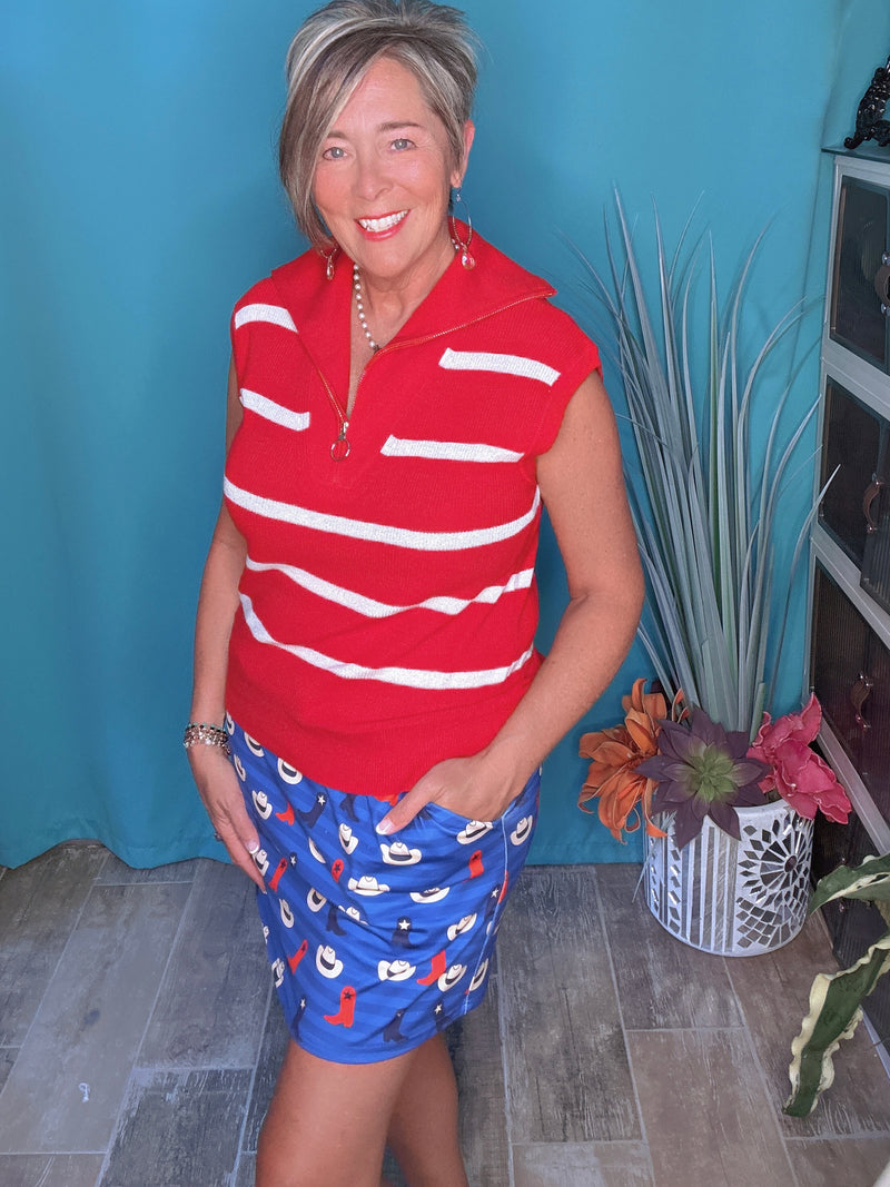 Cowboy Up RWB Blue Red Star Western Pocket Skort