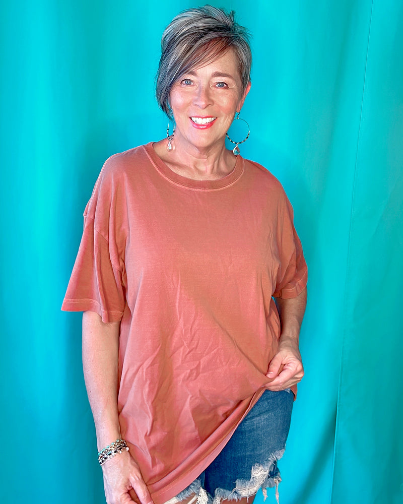 Nutshell Terra Cotta Pigment Dyed & Washed Oversized Round Neckline Tshirt