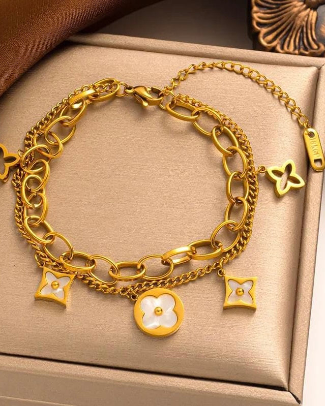 Isla Charm 18k Gold Plated Tone Two Link Charm Bracelet