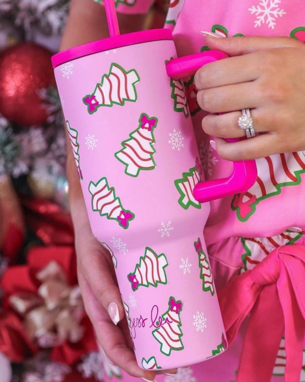 Pink Foil Christmas Tree Treat Luxe Long Sleeve Sweatshirt Top