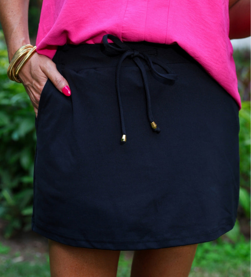 Solid Color Drawstring Pocket Skort (Short/Skirt Combo)
