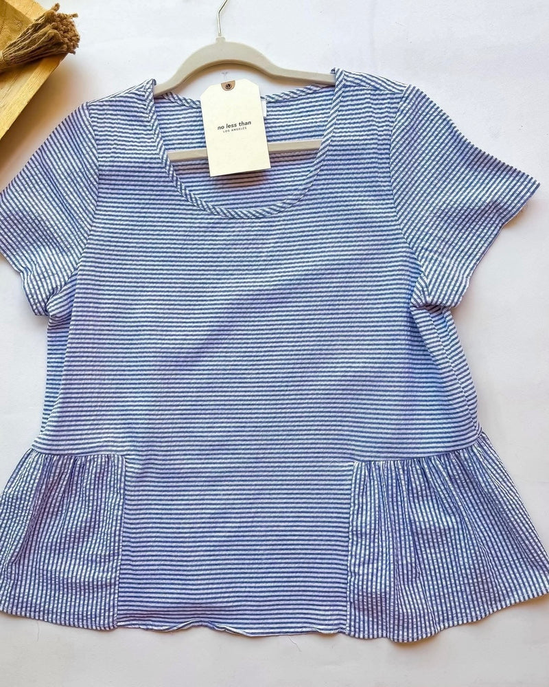 Blue & White Contrasting Stripe Short Sleeve Top