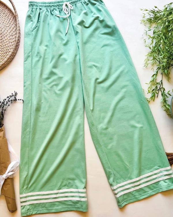 Mint Green Elastic Drawstring Waist Wide Leg Lounge Pants