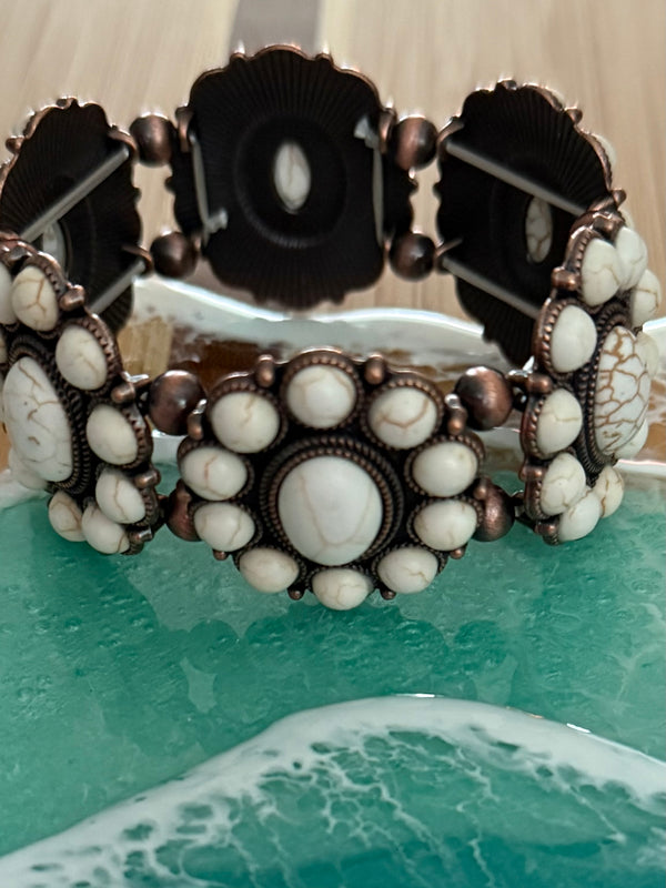 White Bead Stone Southwest Aztec Style Teardrop Earrings