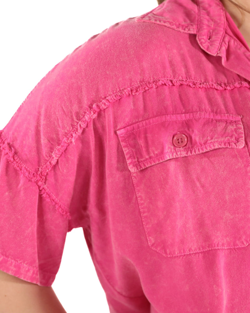 Pink Acid Wash Button Down Oversized Top