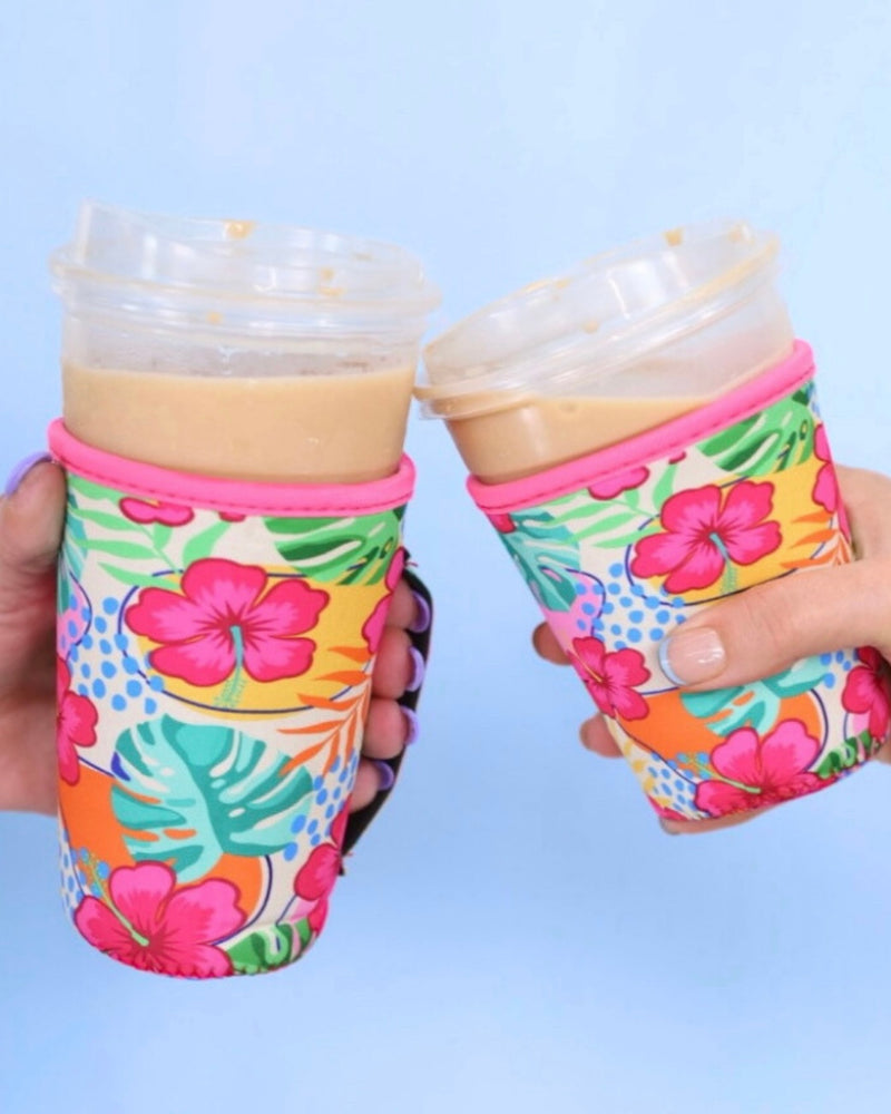 Tropical, Leopard or RWB Bow Drink Sleeve Ice Coffee Koozie