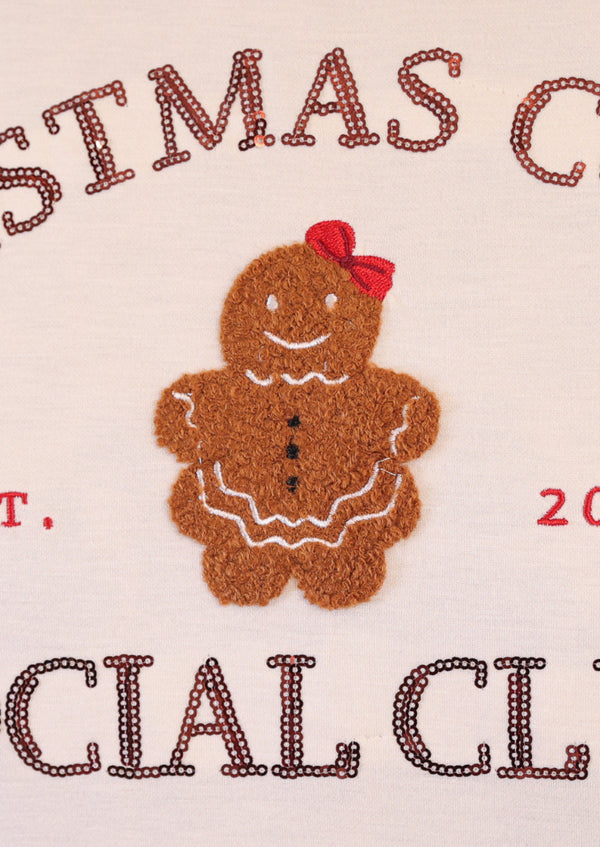 Cream Sequin Christmas Cookie Gingerbread Lon g Sleeve Sweatshirt