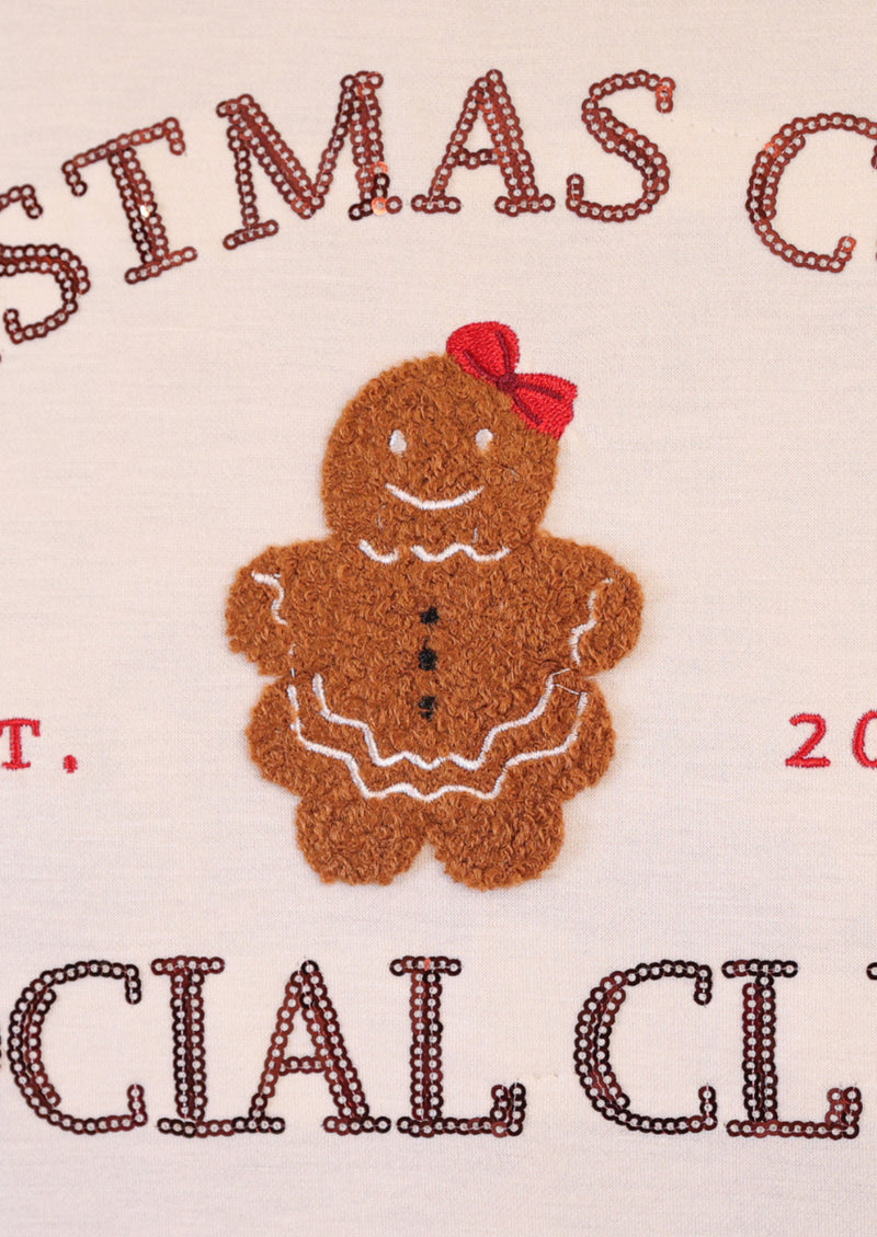 Cream Sequin Christmas Cookie Gingerbread Lon g Sleeve Sweatshirt