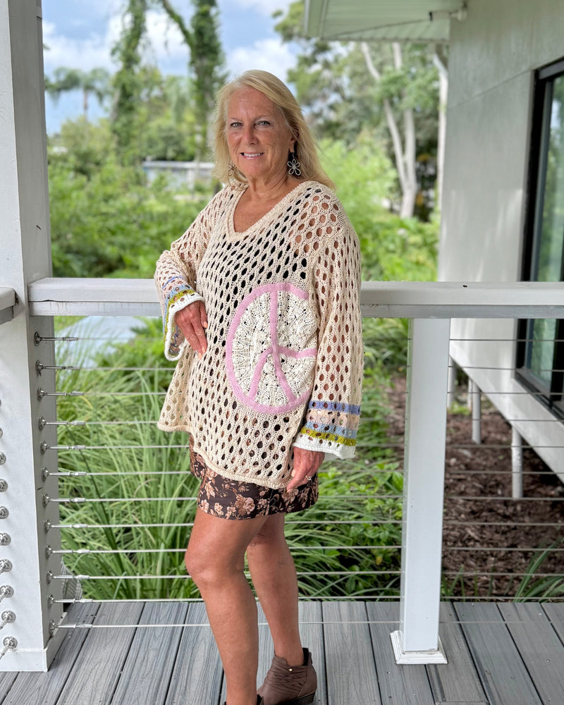 Boho Cream Hollowed Out Crochet Knit Sweater Top