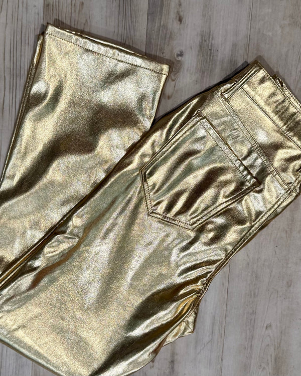 Cello Metallic Gold Festive Zip Fly Straight Leg Pant
