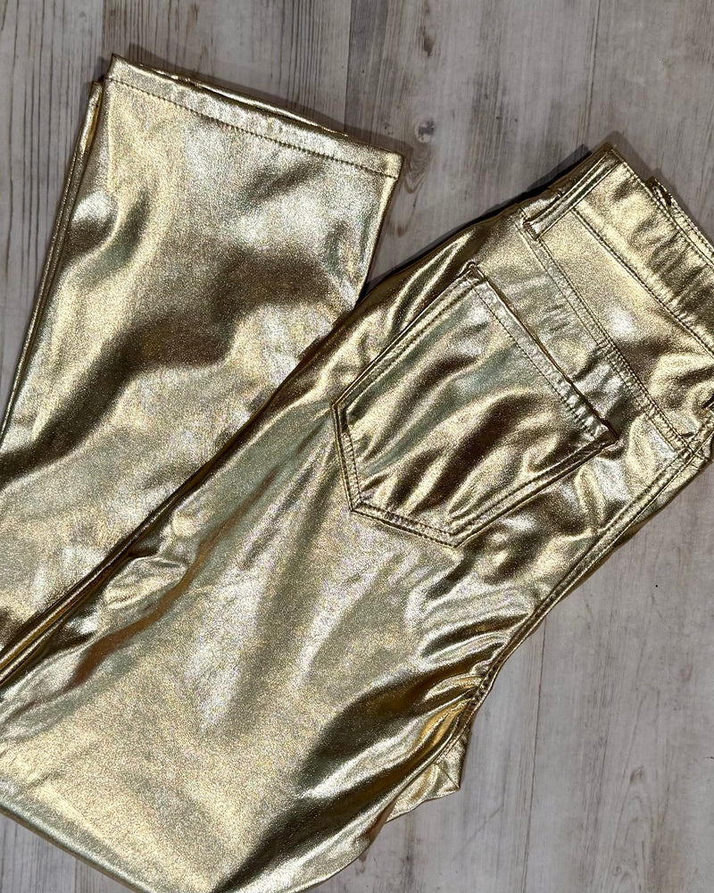 Cello Metallic Gold Festive Zip Fly Straight Leg Pant