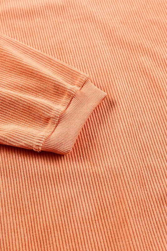 Orange or Tan Ribbed Corduroy Oversized Long Sleeve Sweatshirt Top
