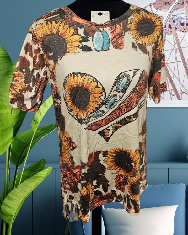 Sunflower Heart Western Flair Tshirt Top