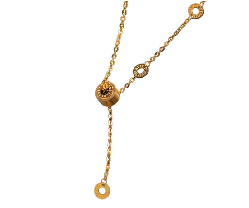 Gold Geometric Circle Drop Pendant 18K Plate Chain Necklace