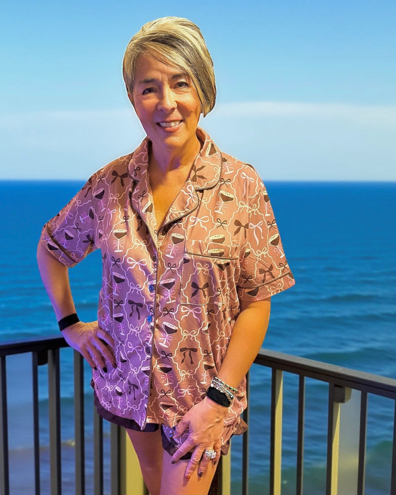 Brown Espresso Martini 2 Pc Pajama PJ Short Set