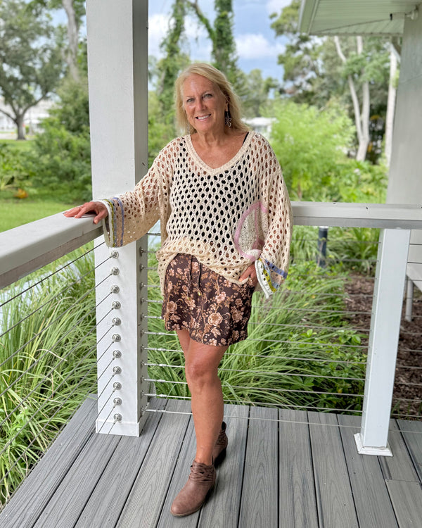 Boho Cream Hollowed Out Crochet Knit Sweater Top