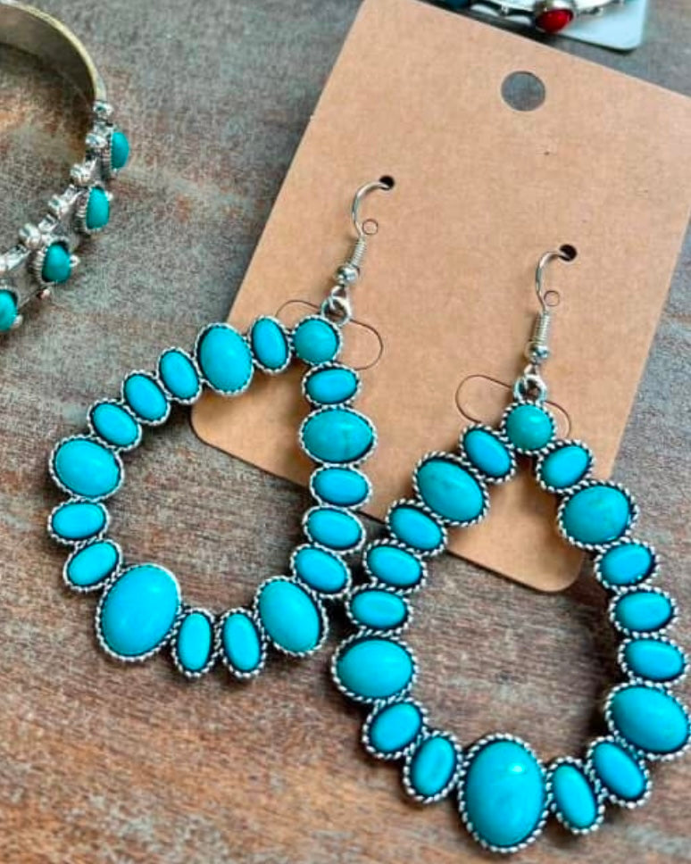 Turquoise Teardrop Dangle Hoop Earring