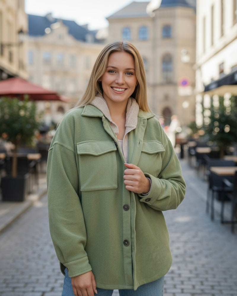 Green or Terra Cotta Fleece Button Down Front Pocket Long Sleeve Shacket